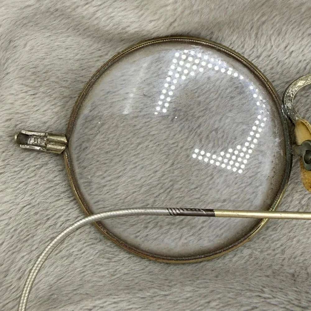 Vintage Wire Frame Glasses Gold Tone Art Deco Round Etched Bridge